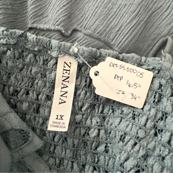 Zenana Strappy Ruffled Lace Mini Dress in Dusty Blue - Picture 4 of 4